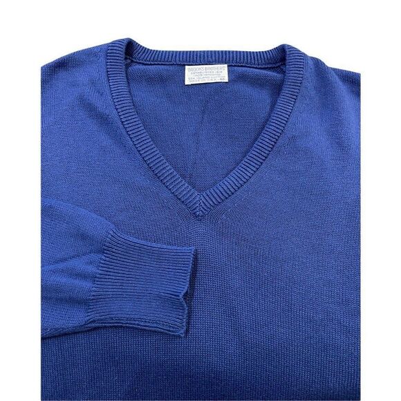 Brooks Brothers Men's V-Neck Sweater Royal Blue 100% Seaisland Cotton Size 40 - Picture 5 of 8